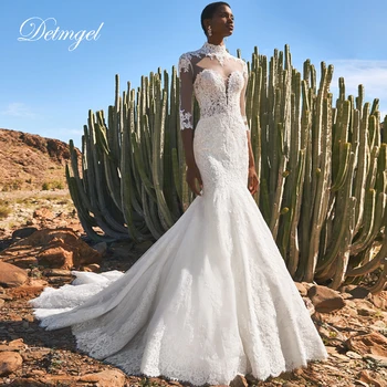 Detmgel 2023 חדש מהמם לבן/שנהב בת ים שמלת החתונה המדהימה מתוקה הצוואר אפליקציה רכבת משפט שמלות כלה