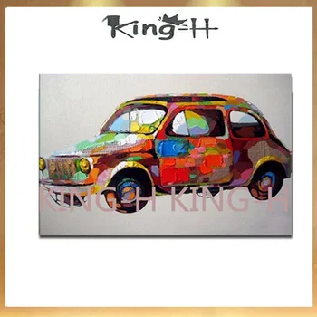 צבוע ביד מכונית אדומה בעבודת יד סכין ציור על בד ציורים מודרניים המכונית של המופשט, ציור קיר דקורטיבי הספה הל