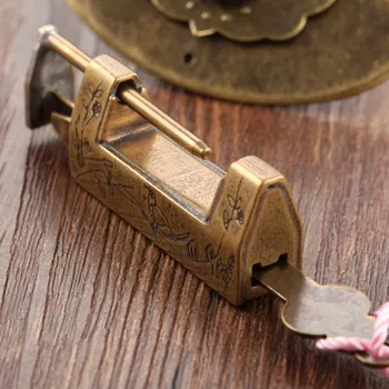 בציר סיני זקן מנעול עתיקים רטרו, כלי נשיפה, תיבת תכשיטים Lock עבור קופסת תכשיטים עיצוב הבית קישוטים 43x11x19mm