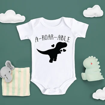 תינוק בגד תינוק חמוד רומפר שאגה מסוגל דינוזאור הדפסה Bodysuits בנות בנים בגדים Newbron לבן סרבל מתנה לתינוק