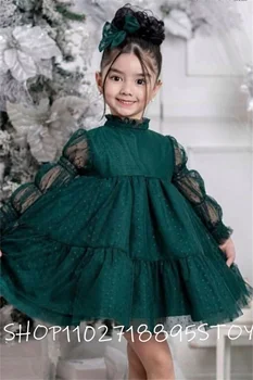 שמלת ילדה ירוק קצר הנסיכה Dres פרח שמלת ילדה תינוק חמוד שמלת ילדה ילדה מסיבת יום הולדת שמלות אכילת לחם הקודש השמלה