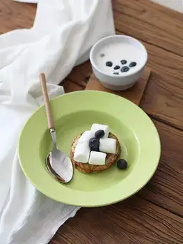 צלחות מטבח אבוקדו צבע קרמיקה כובע קש, צלחת המרק המערבי אוכל בסגנון ביתי פשוט קוריאנית Soild שולחן