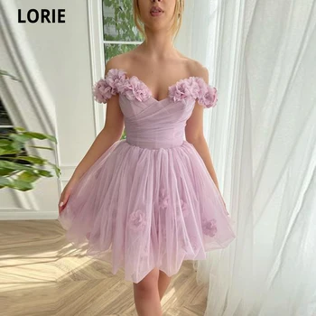LORIE קו-שמלה לנשף קצר V-צוואר חרוזים, פרחים בעבודת יד מעל הברך טול ערב רשמי שמלות ילדה שמלה למסיבת סיום לימודים