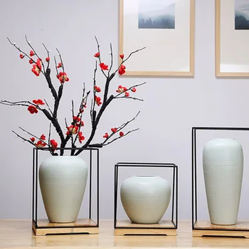 אגרטל קרמיקה לבן בסגנון סיני חדר לימוד חדר מגורים למרפסת קישוט סימולציה סידור פרחים-מלאכת יד