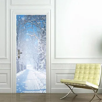 3D הדלת מדבקה קטנה טרי סגנון חורף שלג הדלת מדבקה ציור דקורטיבי של הסלון PVC עמיד למים קיר מדבקה