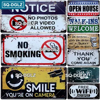 [SQ-DGLZ] אזהרה אסור לעשן שלט מתכת פח לחתום על רישיונות צלחת עיצוב לוח מתכת וינטאג ' בר, פאב מועדון הביתה קישוט הקיר