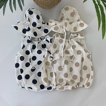 2020 חדש קיץ בגדי תינוק מגניב בייבי בנות בגדי הגוף פשתן תינוקות בנים סרבלים שרוולים דוט הדפס תינוק תלבושת