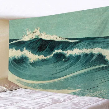 יפנית האוקיינוס שטיח הקיר תלויה גל Ukiyo-e אמנות נוף בוהו קיר בעיצוב חדר השינה אסתטי קישוט חדר בבית שטיח