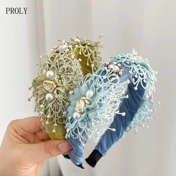 PROLY אופנה חדשה באיכות גבוהה Hairband פנינים, פרח בגימור מפואר בסגנון הבארוק הכובעים מסיבת החתונה טורבן אביזרים לשיער