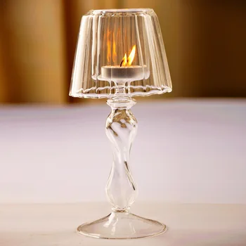 NordicTransparent זכוכית פמוטים מנורת שולחן דוגמנות פמוט החתונה הביתה יצירתי קישוט עיצוב הבית