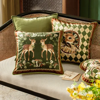 יוקרה קטיפה לזרוק כרית כיסוי דקורטיבי כרית במקרה של צבי אייל בסגנון כפרי חווה על המיטה הספה הספה בבית ירוק אדום 45cm