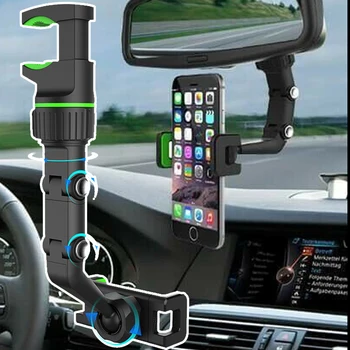 הרכב מחזיק טלפון רב תכליתי 360 מעלות, המסתובב אוטומטית המראה האחורית למושב תלוי קליפ תושבת תא מחזיק טלפון לרכב
