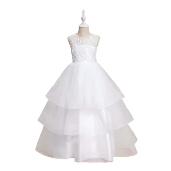 YZYmanualroom ילדה פרח שמלת התחרה מוסלין עבור מסיבת החתונה הטקס הראשון הכלה שמלת שושבינה ג ' וניור 4-15T