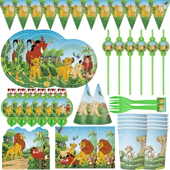 דיסני-מלך האריות סימבה מסיבת נושא קישוט שולחן חד פעמיות ג ' ונגל חיות נייר צלחת, כוס, מפית ילדים ציוד למסיבות