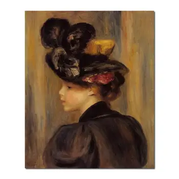 שמן רפרודוקציות המפורסם של פייר אוגוסט רנואר ציורים אישה צעירה לובש כובע שחור מצוירים ביד באיכות גבוהה