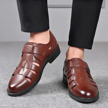 איכות גבוהה קיץ גברים נעלי עור לנשימה רכה תחתון חלולים סנדלי הגברים של נעלי יחיד