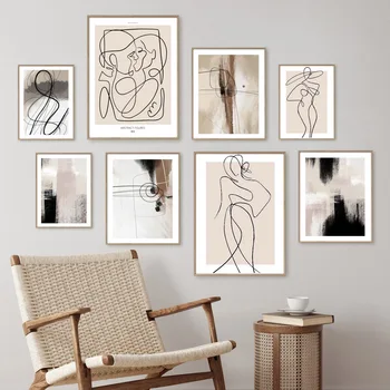 בז ' מופשט אישה גוף קו פוסטרים, הדפסים מינימליסטי אוהבי קו ציור קיר אמנות בד ציור בסלון עיצוב הבית