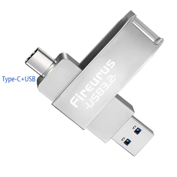 USB3.2 Pendrive 128Gb הזיכרון 256Gb מתכת Usb כונן פלאש 512Gb כונן עט מסוג-C מקל OTG Rotatable מתנה Fireurus דיסק