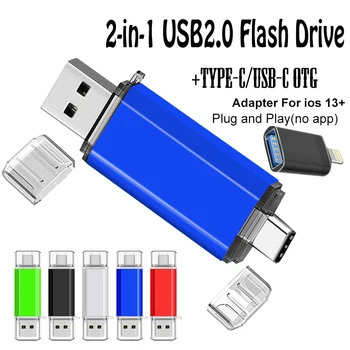 Usb2.0 כונן פלאש pendrive עבור iPhone 14 13 pro Usb/מתאם Otg 2 ב-1 עט כונן אחסון חיצוני התקנים עבור סוג C Phone128GB