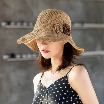 פשוט נשים כובעי קש השמש בקיץ כובעים לנשים ליידי קיפול פרח חוף כובעים מבוגרים נקבה קרם הגנה כובע סומבררו Mujer