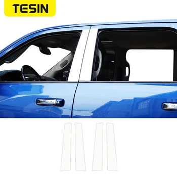 TESIN נירוסטה חלון המכונית מרכז עמוד קישוט לקצץ מדבקות עבור דודג ' ראם 2010-2017 Chrome המכונית החיצוני אביזרים
