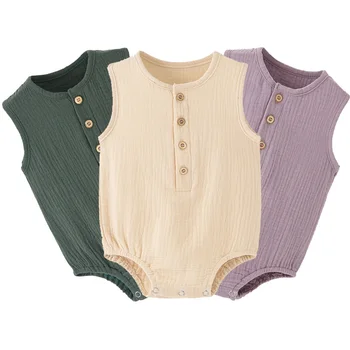 חדש מוסלין התינוק Bodysuits עבור בנות בנים מוצק צבע הילדים בקיץ סרבלים שרוולים התינוק Rompers פעוט אחד-חתיכות בגדים