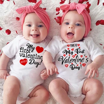את הראשונה יום האהבה תינוק בגדי הגוף הפעוט ילדים סרבלים בנים בנות שרוול קצר בגדי יום האהבה מתנות תינוק