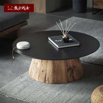 ZL אור יוקרה מודרנית ספה, שולחן צד עגול לסלון פשוטה מוצק עץ התה השולחן