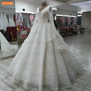 הערבי שנהב תחרה שמלת כלה תמונות אמיתיות שרוולים ארוכים vestidos דה noiva 2021 שמלות כלה בהזמנה אישית vestido de casamento