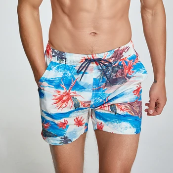 גברים חדשים של מכנסיים קצרים SEOBEAN מותג פוליאסטר מקרית ים בקיץ חוף יבש מהירה מכנסי בוקסר הדפסה Beachwear 70302