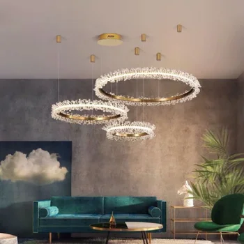 הוביל תליון מנורה נורדי פשוט אמנות מודרנית טבעת קריסטל מסעדה יצירתי הסלון, חדר השינה בר דקורטיבי לתלות אור