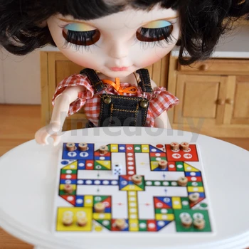 1set מיני בובות מיניאטורי לודו עף שחמט על 1/6 BJD ברבי Pullip Blyth להעמיד פנים לשחק בבית בובות תפאורה ואביזרים צעצוע