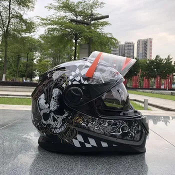 חדש המלא-פנים הקסדה לרוץ כפול עדשה קסדת קסדת אופנוע צבע מדהים גולגולת חינם Capacete דה Moto