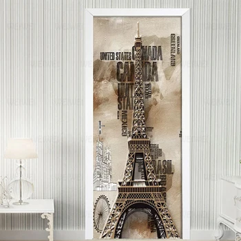 3D אירופה רטרו סטריאו מכתב מגדל הסלון ללמוד את דלת חדר השינה עיצוב מדבקת קיר נייר ציור קיר PVC הדבקה עצמית 3D מדבקות