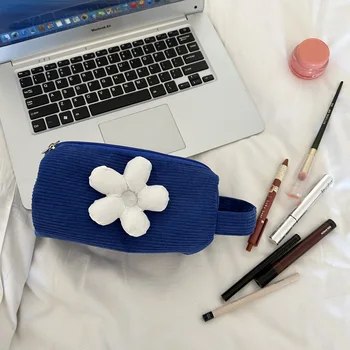 אמנות עיצוב קוסמטי תיק נשים חדש קוריאני אופנה איפור כיס 3D פרח קורדרוי להמציא תיק רחצה תיק ארנק קלמר שקיות