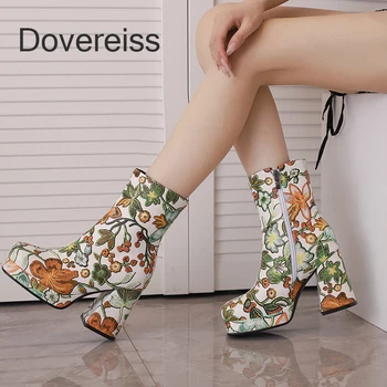 Dovereiss 2023 חורף אופנה פלטפורמה בלוק עקבים מגפיים קצרים חדשים נעלי נשים Motercycle מגפיים עמיד למים Platform45 46 47 48