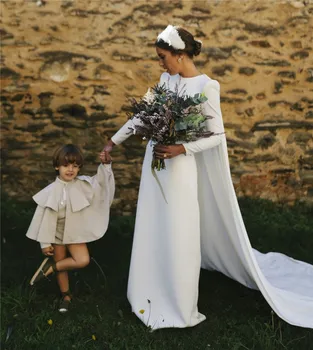 פשוט שמלות חתונה עבור נשים 2023 הכלה שרוולים ארוכים להסרה קייפ חלול חזרה אלגנטי שמלות כלה Vestido De נוביה