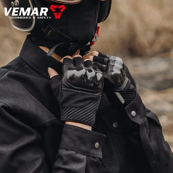 VEMAR VE-210 חצי אצבע אופנוע רכיבה כפפות גברים, נשים, קיץ לנשימה סיבי פחמן&כבש Guantes אופני מוטוקרוס Luva