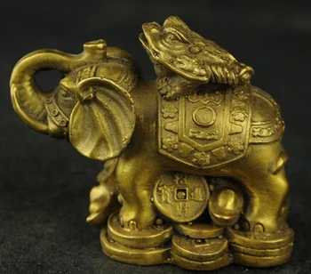 נחושת פליז אמנות אסיאתית יפה פיל צפרדע סיני עושר פילים וקרפד פסל פסל מלאכות הבית תלוי