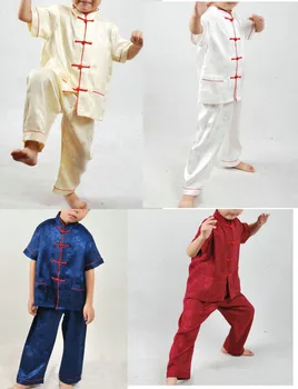 4colors הקיץ ילדים עם השרוולים הקצרים אומנויות לחימה חליפות מסורתיות הדרקון טאי צ ' י מדים ילדים טאנג חליפות בנים&בנות שחור