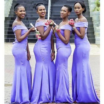 2021 אפריקה ארוך שמלות שושבינה את כתף בתולת ים סאטן שמלת מסיבת החתונה שמלת חלוק דה לנשף de mariage התאמה אישית