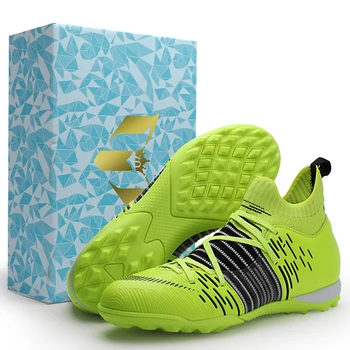 חם למכור באיכות גבוהה נעלי חוצות נעלי כדורגל גברים כחול Futsal טיסה ארוגים לנשימה גבוה-עליון. נעלי כדורגל