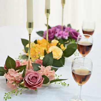 3PCS האירופי מלאכותי רוז זר 20CM פמוט גרלנד חג מולד קישוט שולחן החתונה קישוט הבית בפרחים