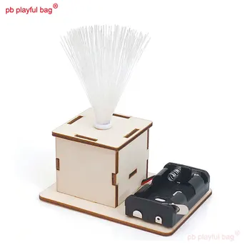 PB שובבה תיק עץ חשמלי DIY צבעוני סיב אופטי המנורה אבני הבניין צעצועי ילדים גזע מדע יצירתי מתנות UG69