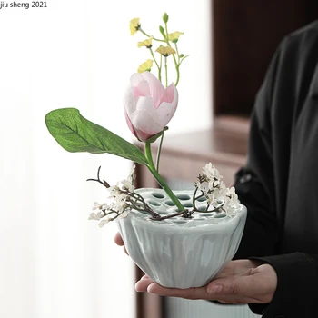 בסגנון אירופאי קרמיקה לוטוס אגרטל פרחים יצירתי סידור הסלון השיש רטרו מיני קטן אגרטל קישוט הבית מתנה