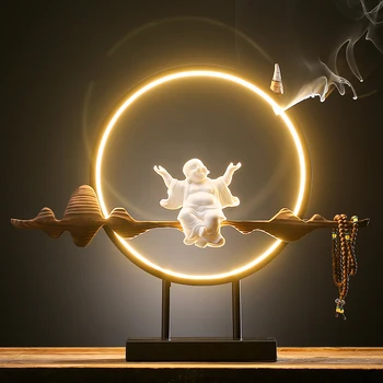 יצירתי תה מחמד קישוטי המנורה הטבעת בודהה מאיטריה זרם אחורי מבער קטורת זן תה שטח המלון קישוט חדר תה פנג שואי