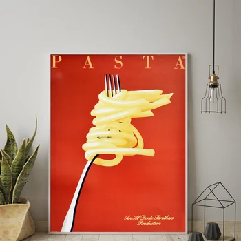 בציר פסטה איטלקית רטרו אוכל ושתייה איטליה קפה מסעדה להדפיס פוסטר קיר אמנות בד הציור אנין טעם המטבח עיצוב אמנות