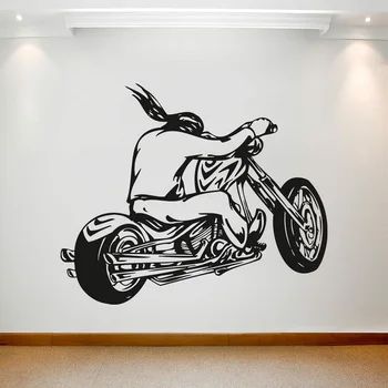 האלי אופנוע ויניל קיר מדבקה אופנוע אוהבי מועדון נוער ילד חדר השינה חדר השינה בבית קישוט קיר 2CE22
