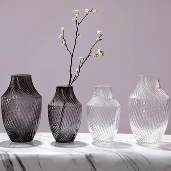 שחור פשוט, מודרני יצירתי עבה אגרטל זכוכית שקוף עם פסים פרח בקבוקים הסדר קישוט הבית מדגם החדר