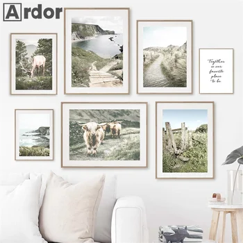 דשא ירוק הר האגם צבי יאק ציטוטים קיר אמנות בד הציור נורדי פוסטרים, הדפסת תמונות בסלון עיצוב הבית